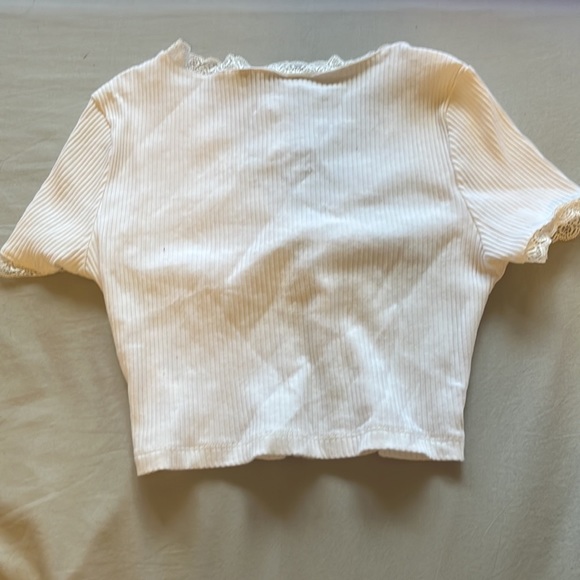 SHEIN Knot Front Lace Trim Rib-Knit Top (Not available on SHEIN anymore) - Picture 2 of 5